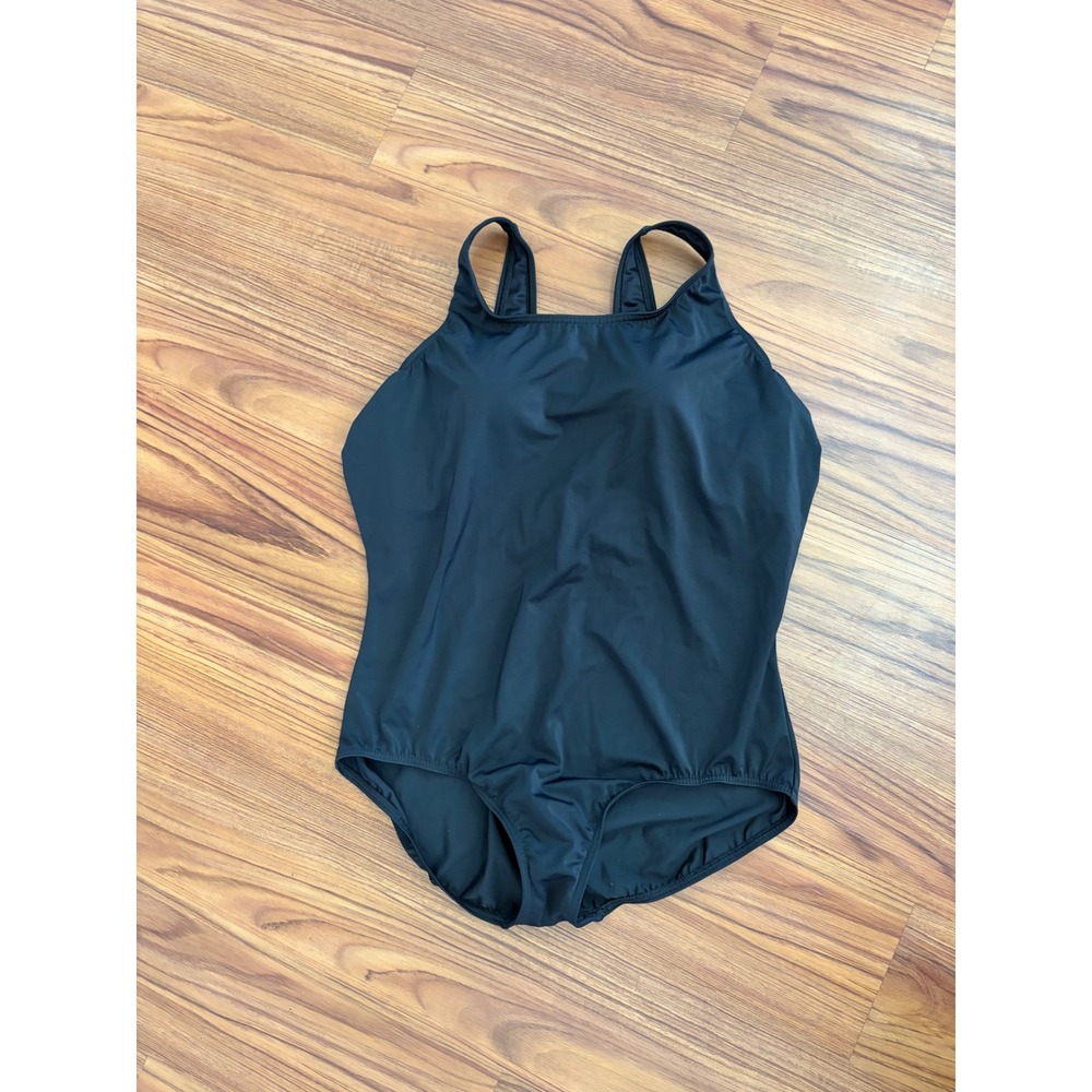 Black Land's End one piece tugless swimsuit, built in bra 22w